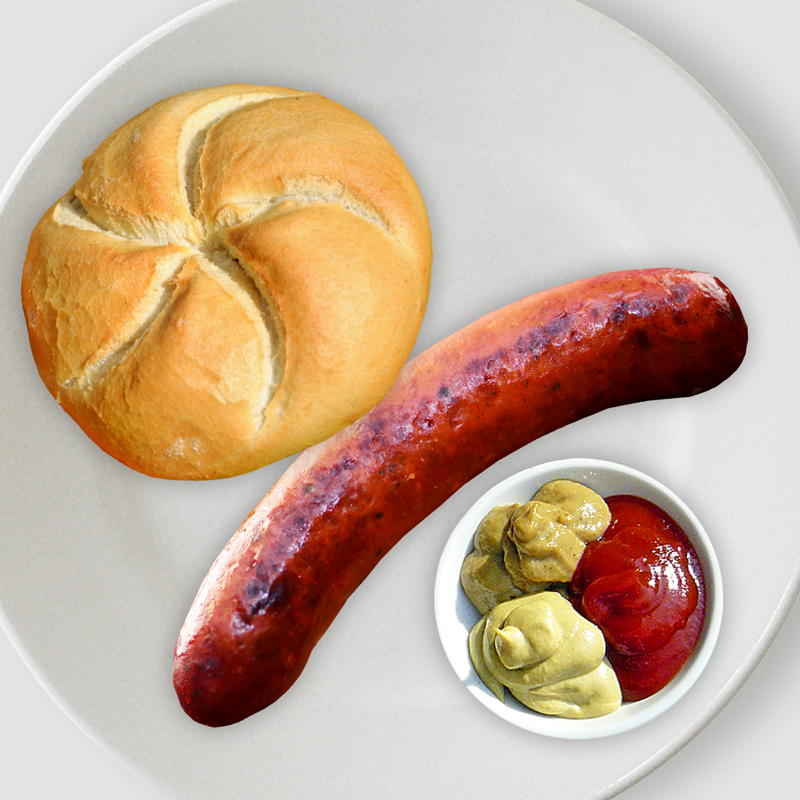 Bratwurst mit Semmel Symbolfoto